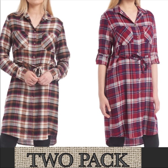 Tops - Flannel Plaid Fall Dress Button Medium M Red Shirt